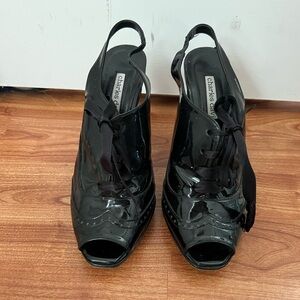 Charles David Glossy Black Peep Toe Heels